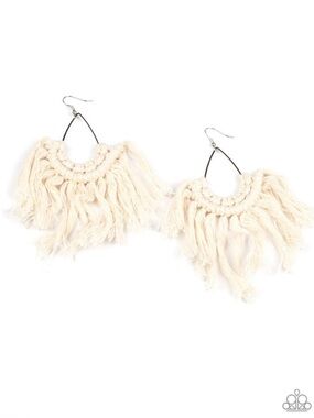 E-104 Boho Fringe Teardrop Earrings - Cream